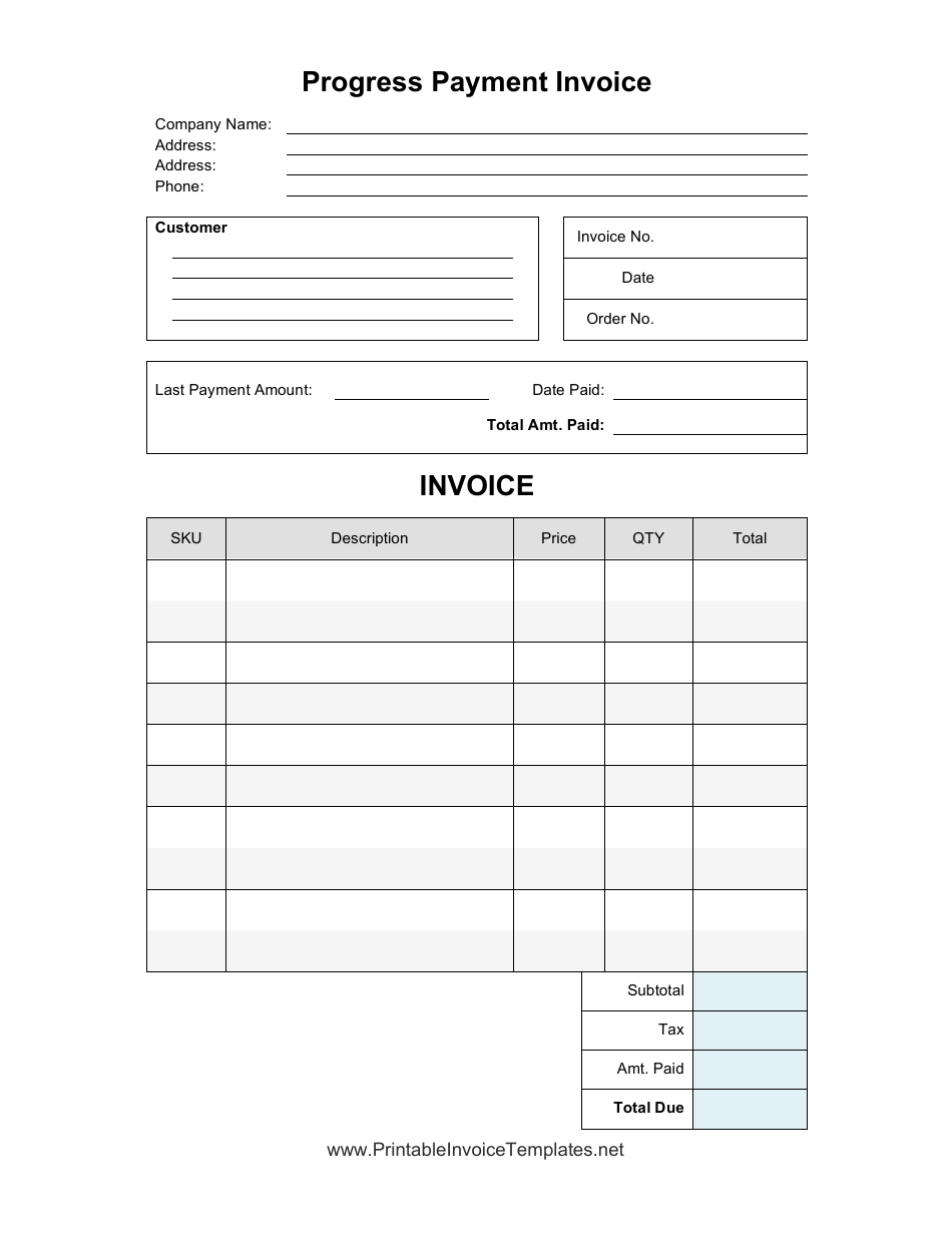 Progress Payment Invoice Template, Page 1