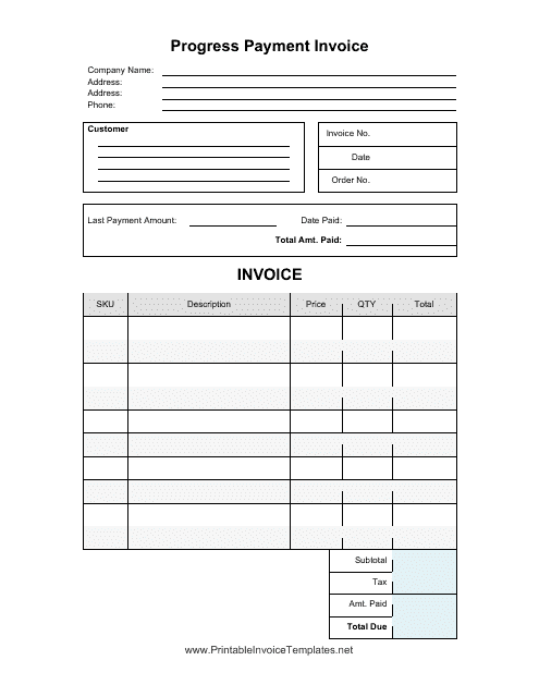 Progress Payment Invoice Template Download Pdf