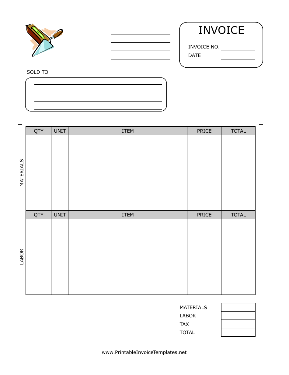 Bricklayer Invoice Template, Page 1