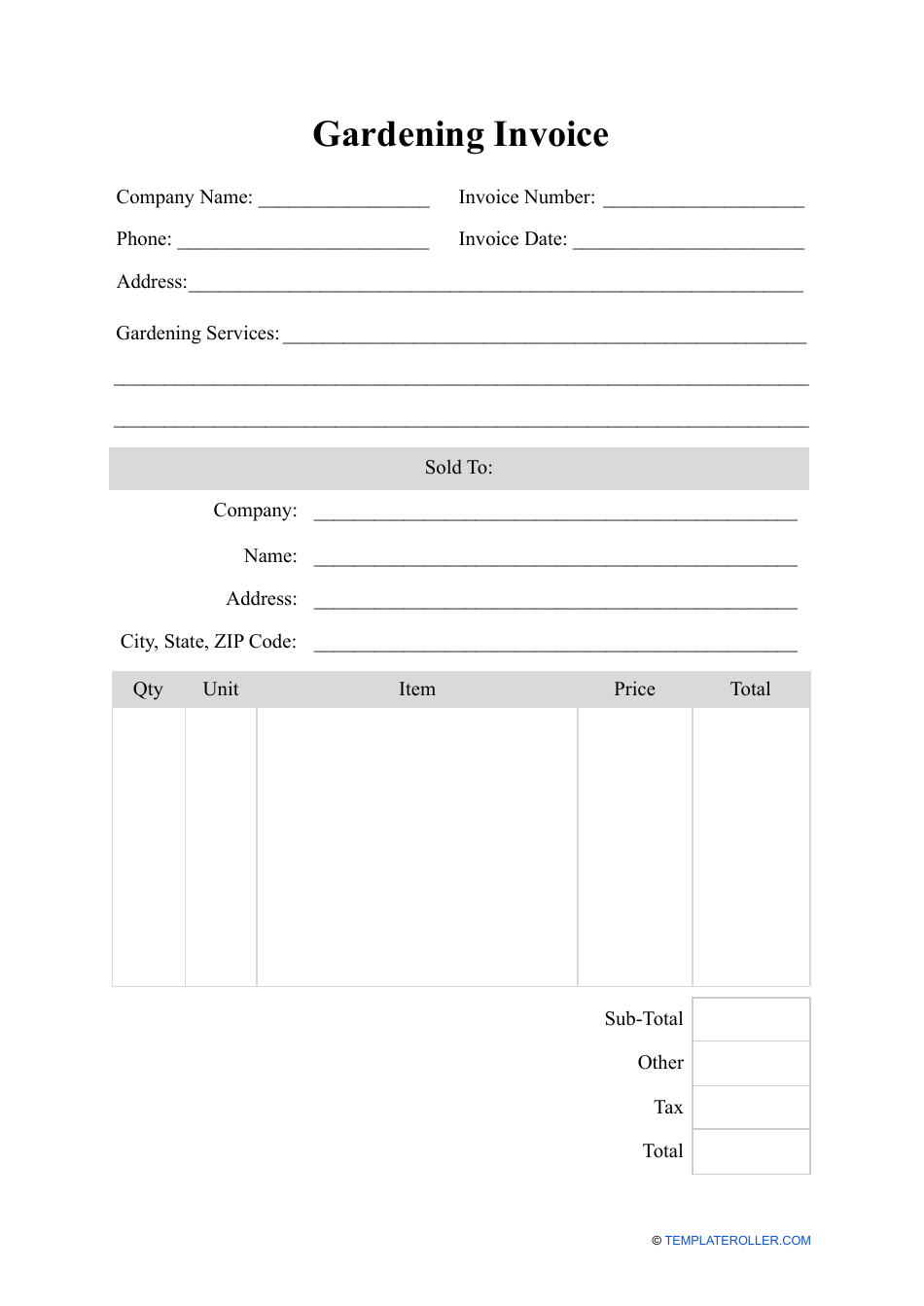 Gardener Invoice Template, Page 1