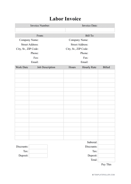 Labor Invoice Template Download Pdf