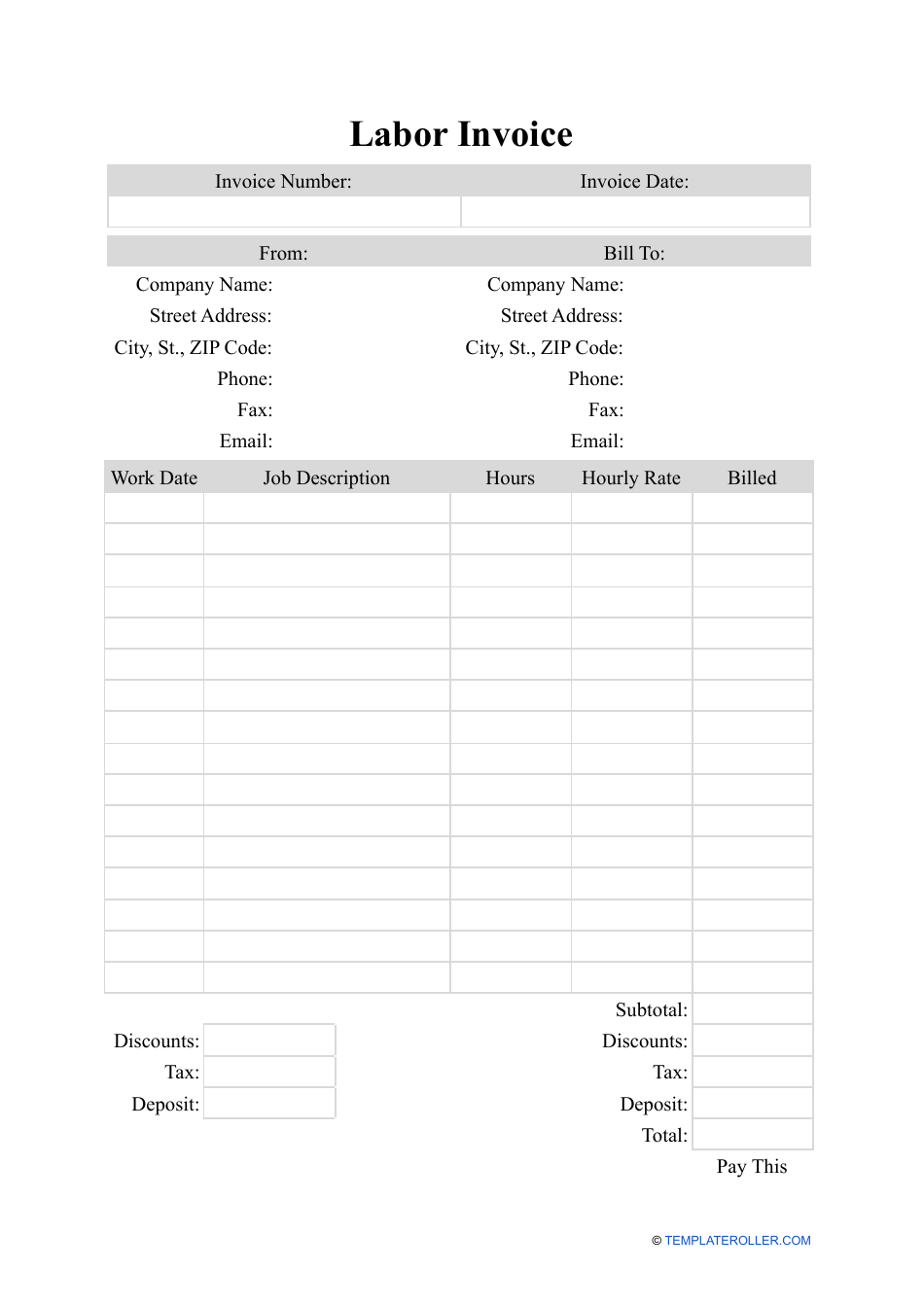 Labor Invoice Template Download Printable Pdf Templateroller
