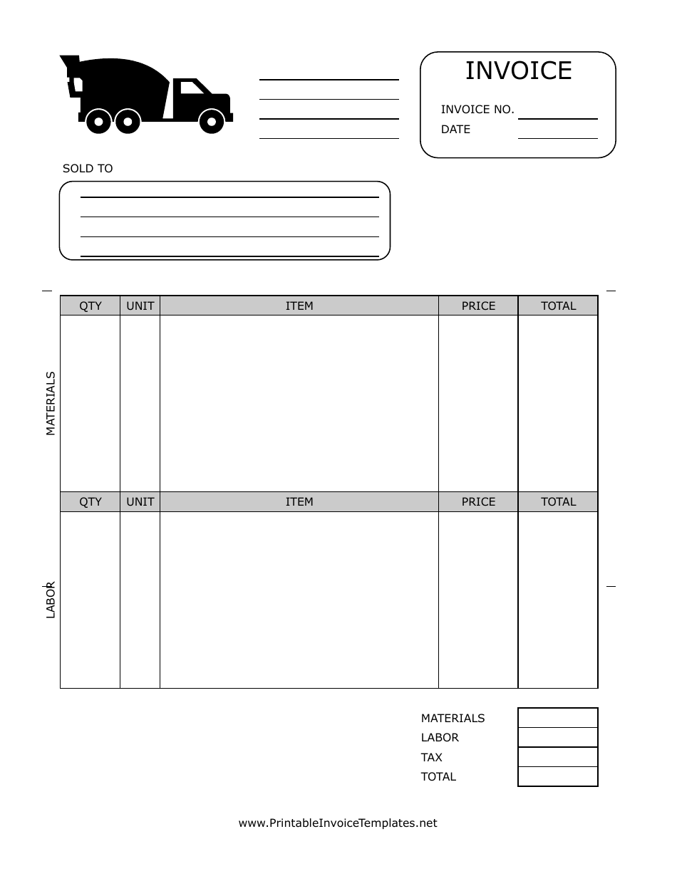 Hauling Invoice Template - Truck, Page 1