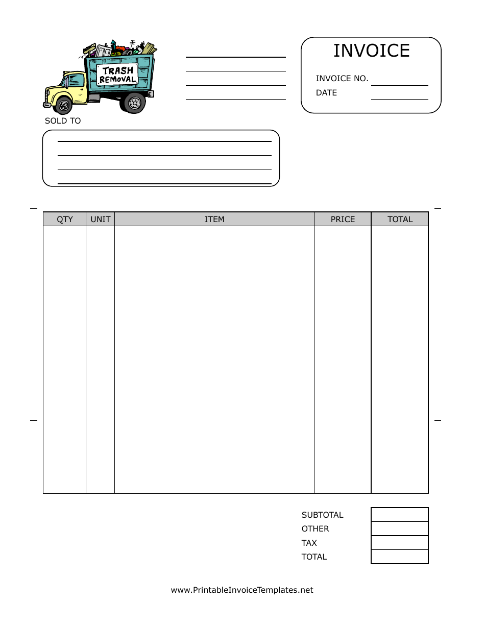 Invoice Template With Trash Removal Truck, Page 1