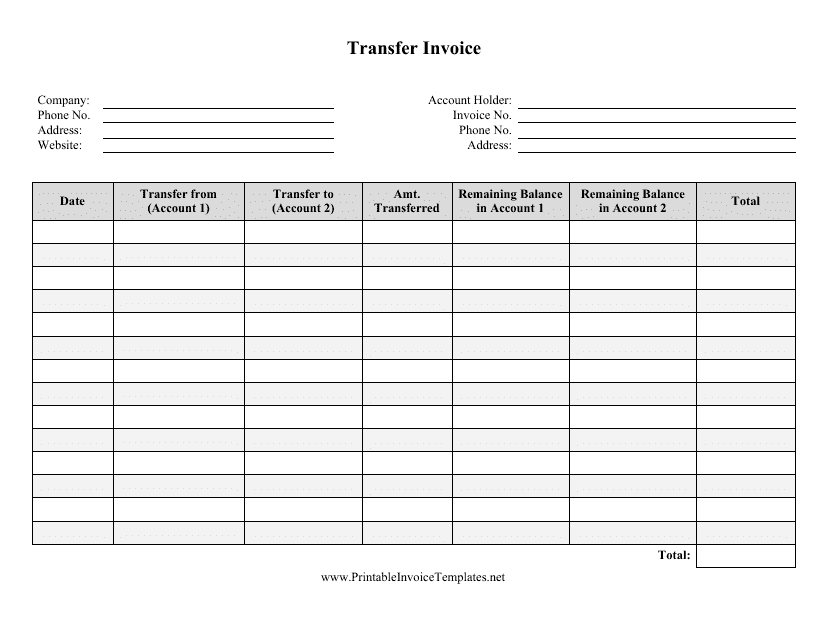 Transfer Invoice Template