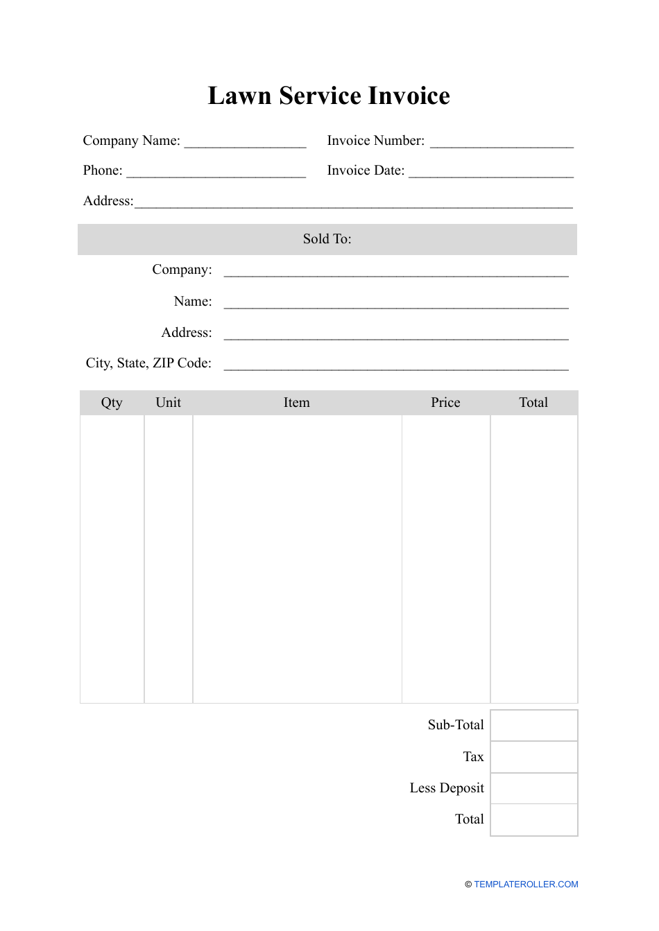 Lawn Service Invoice Template Fill Out, Sign Online and Download PDF