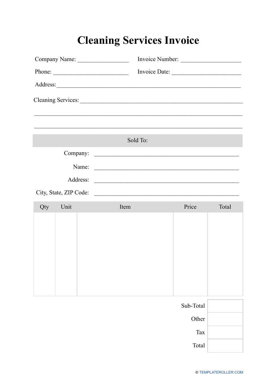 cleaning service invoice template download printable pdf