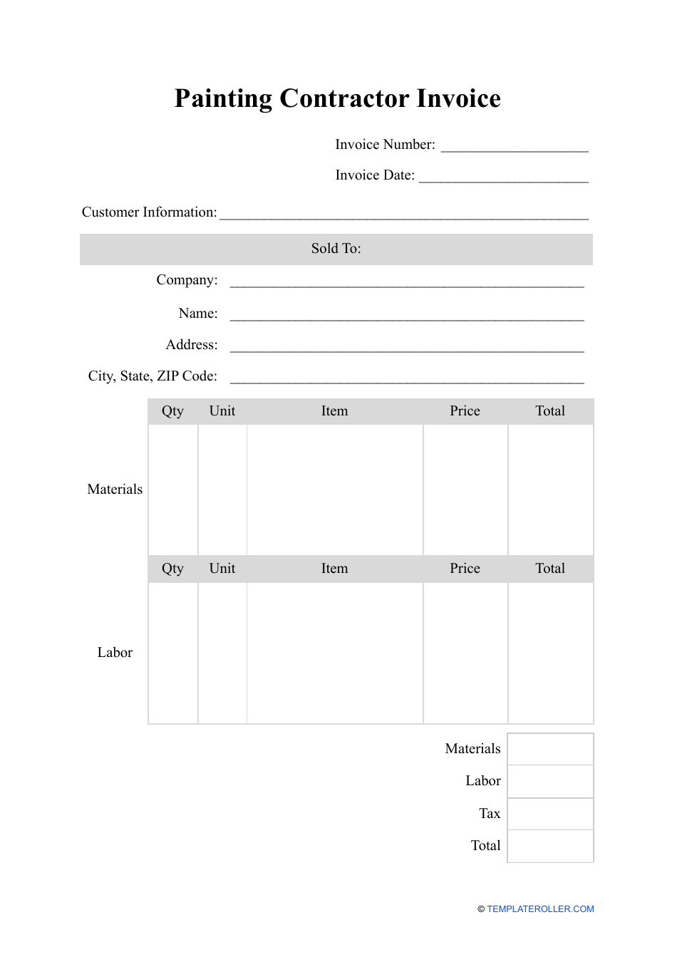 Painting Contractor Invoice Template, Page 1