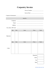 Document preview: Carpentry Invoice Template