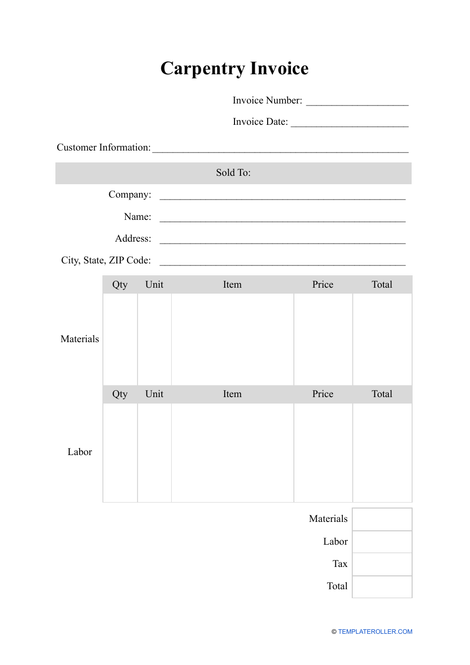 Carpentry Invoice Template Fill Out Sign Online And Download PDF 