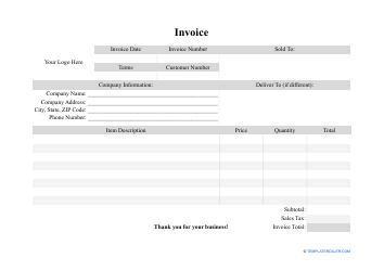 Document preview: Blank Invoice Template - Landscape