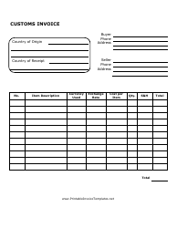 Document preview: Customs Invoice Template