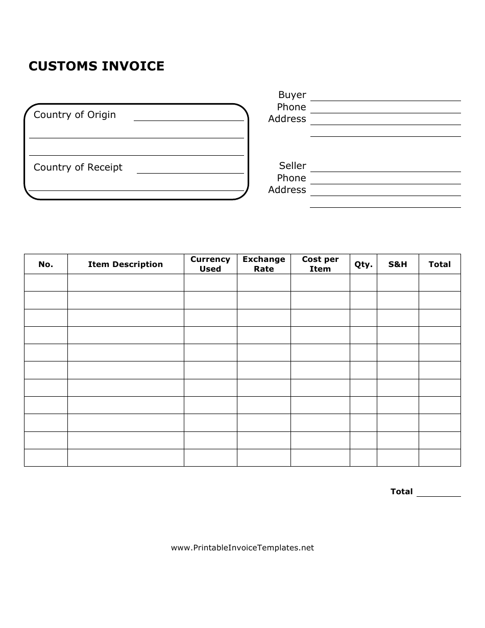 Customs Invoice Template, Page 1