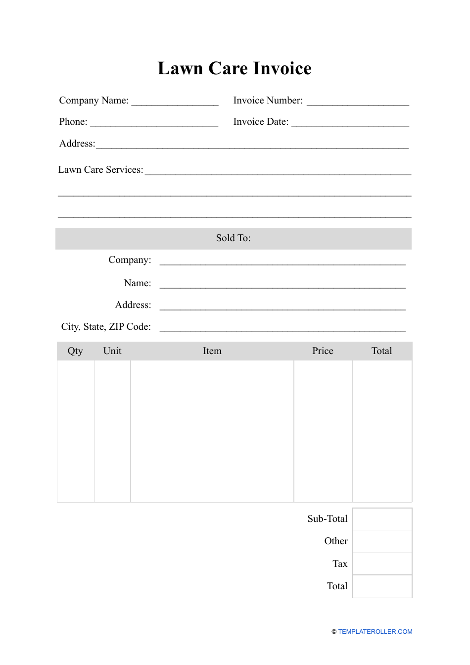 lawn care invoice template download printable pdf