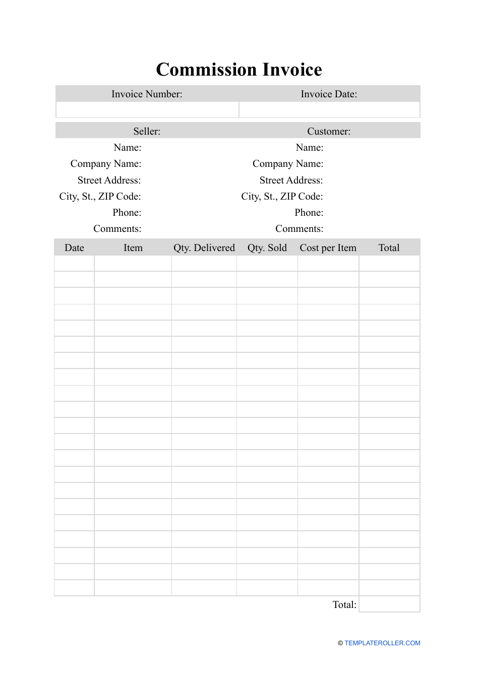 Commission Invoice Template, Page 1