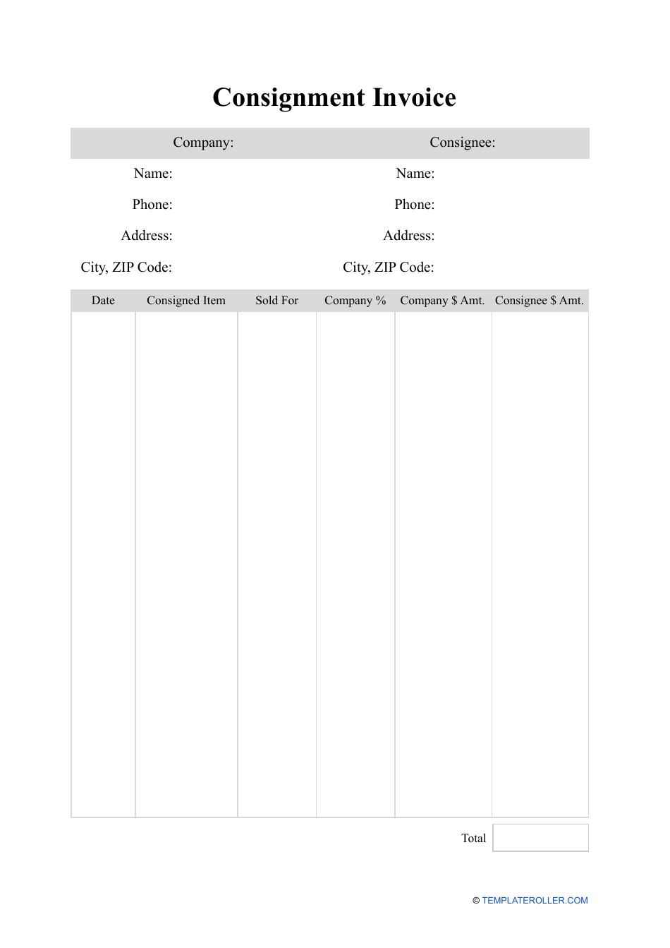 Consignment Invoice Template, Page 1