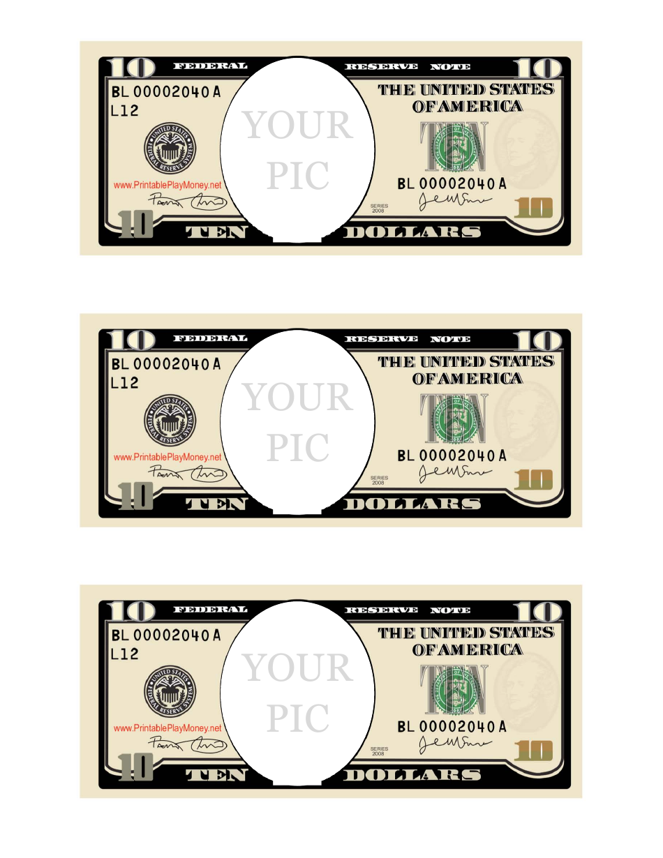 Ten Dollar Bill Photo Frame Template Download Printable PDF ...