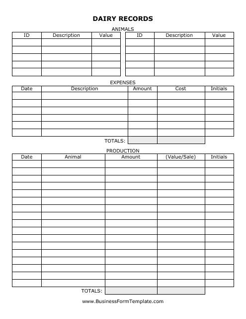 Dairy Records Template