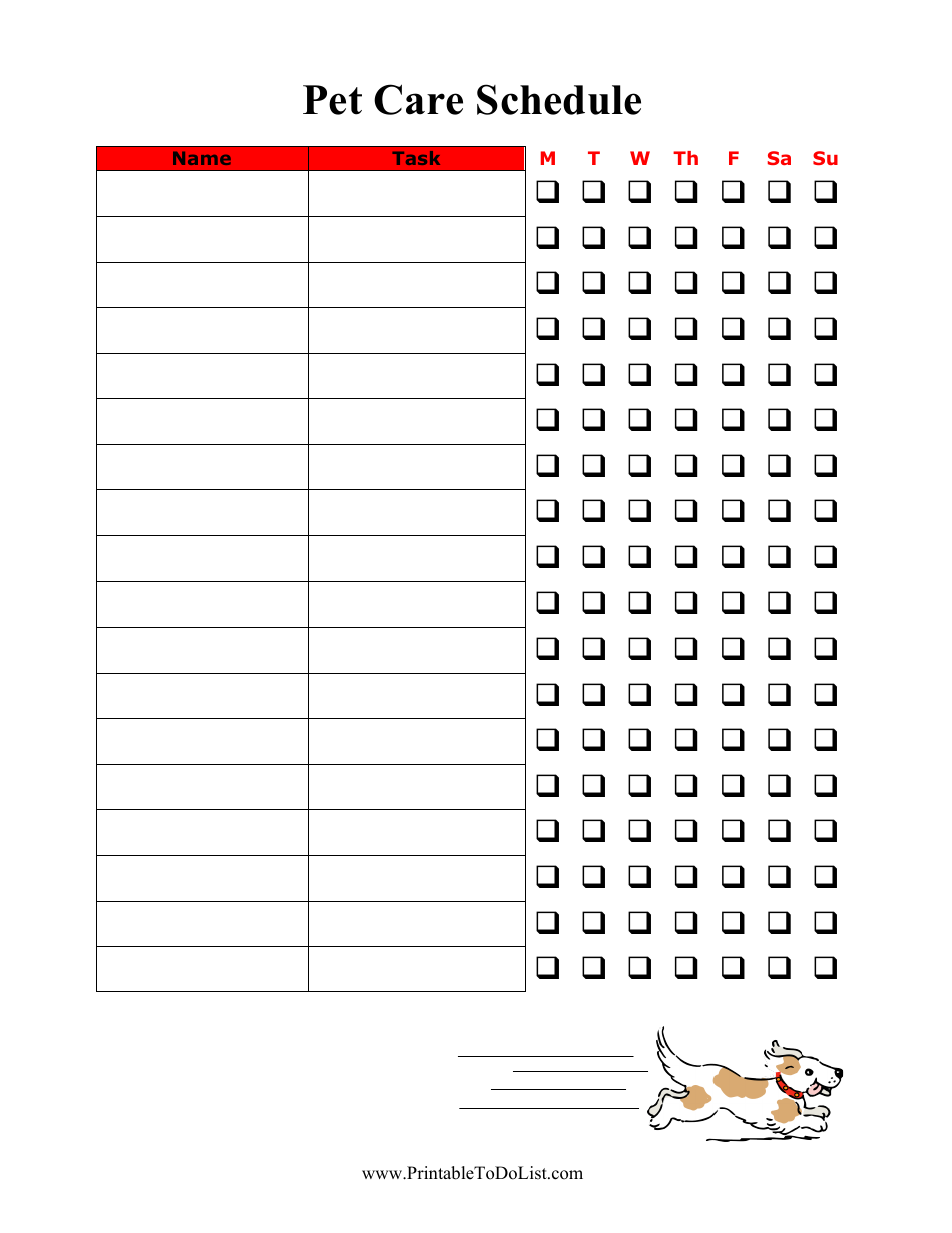 Pet Care Schedule Template - Document Preview