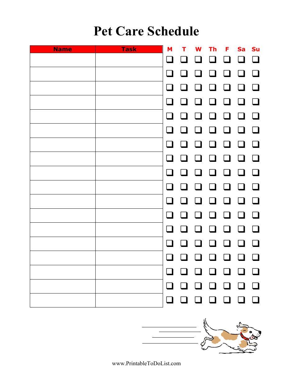 Pet Care Schedule Template Download Printable PDF | Templateroller