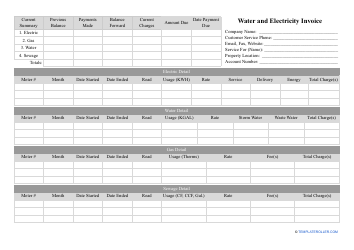 Document preview: Water and Electricity Invoice Template