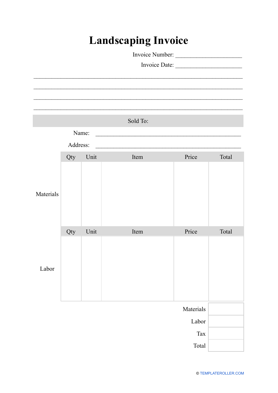 Landscaping Invoice Template, Page 1