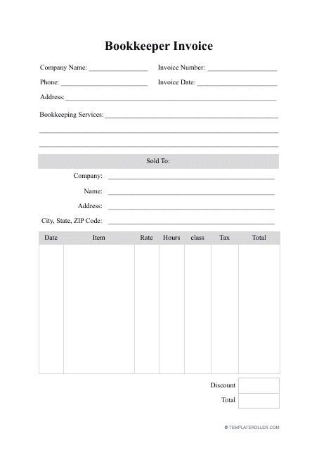&quot;Bookkeeper Invoice Template&quot; Download Pdf