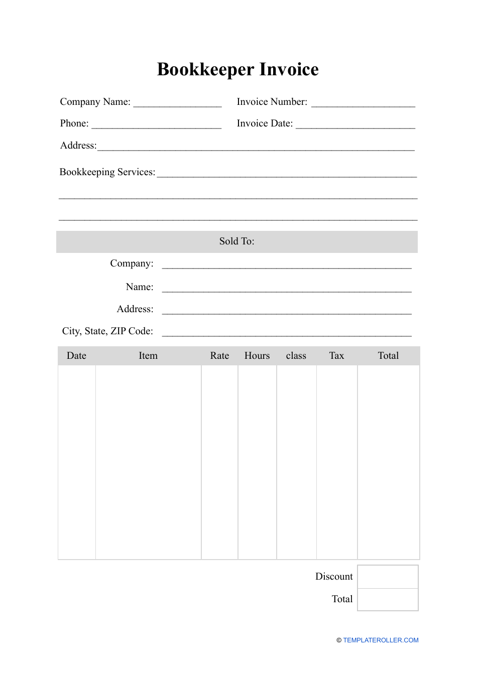Bookkeeper Invoice Template Fill Out Sign Online and Download PDF