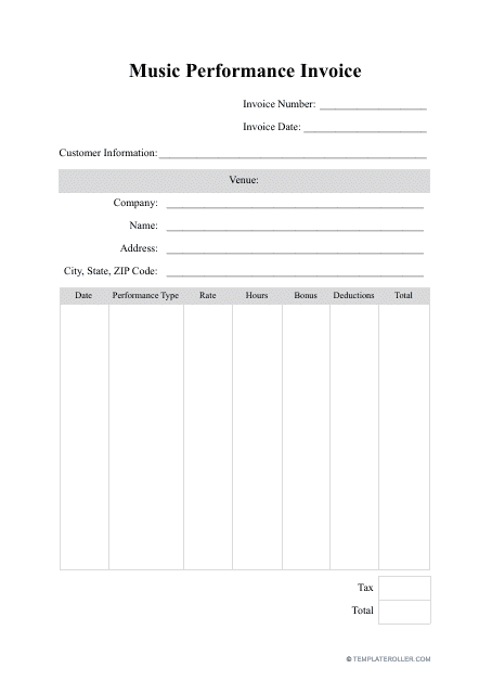 Music Performance Invoice Template Download Pdf