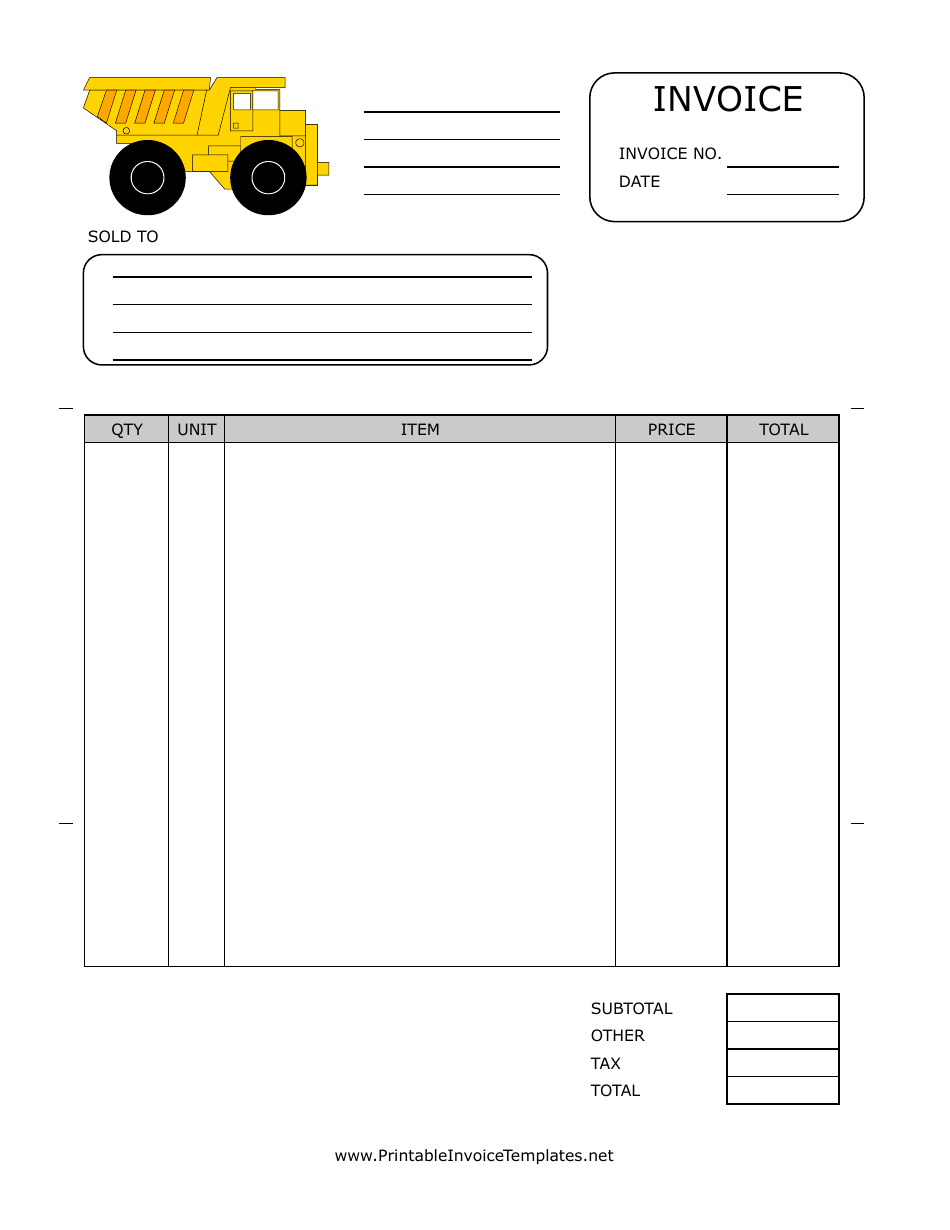 Excavation Invoice Template - Yellow Tractor, Page 1