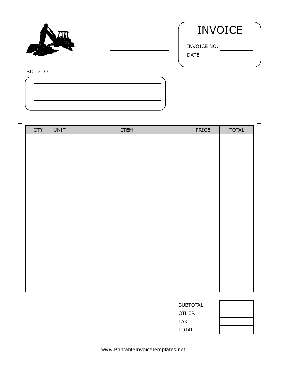 Excavation Invoice Template - Black Tractor, Page 1
