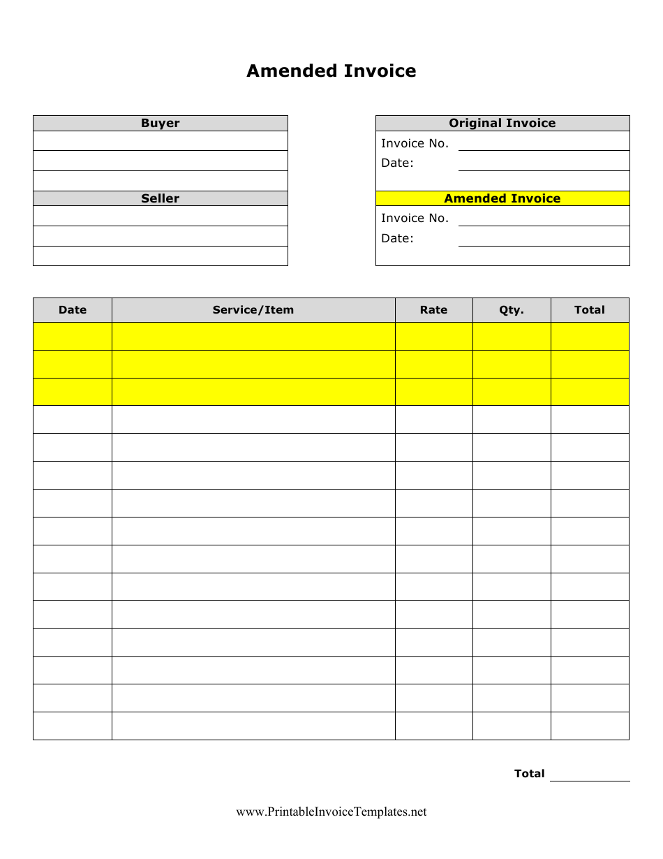 Amended Invoice Template, Page 1
