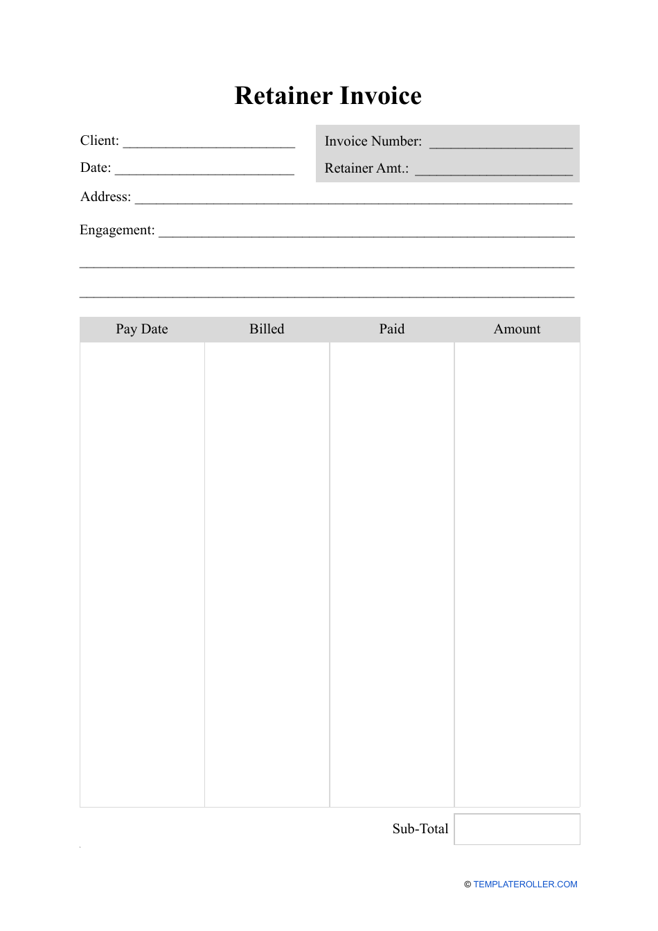 Retainer Invoice Template Fill Out, Sign Online and Download PDF