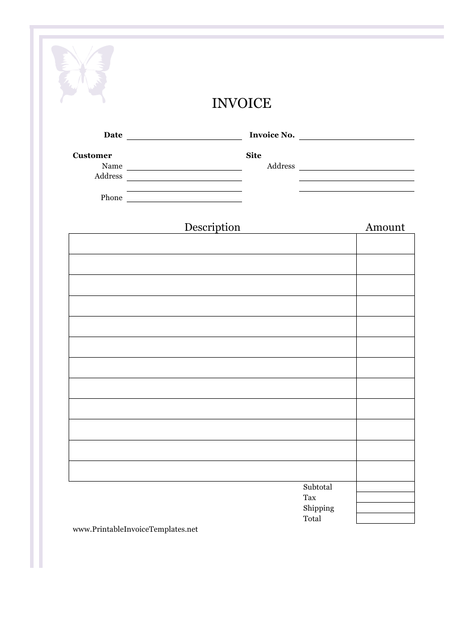 Butterfly Invoice Template, Page 1