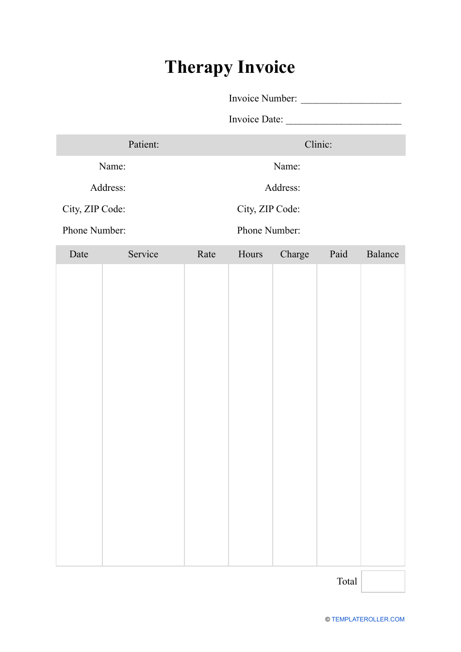 Therapy Invoice Template, Page 1