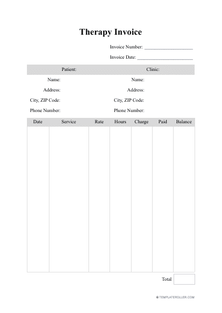 &quot;Therapy Invoice Template&quot; Download Pdf