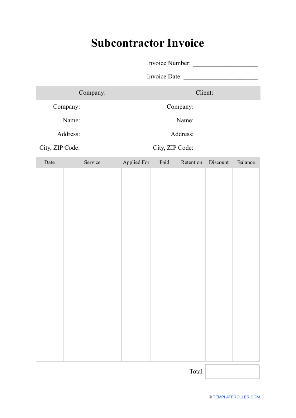 Subcontractor Invoice Template, Page 1