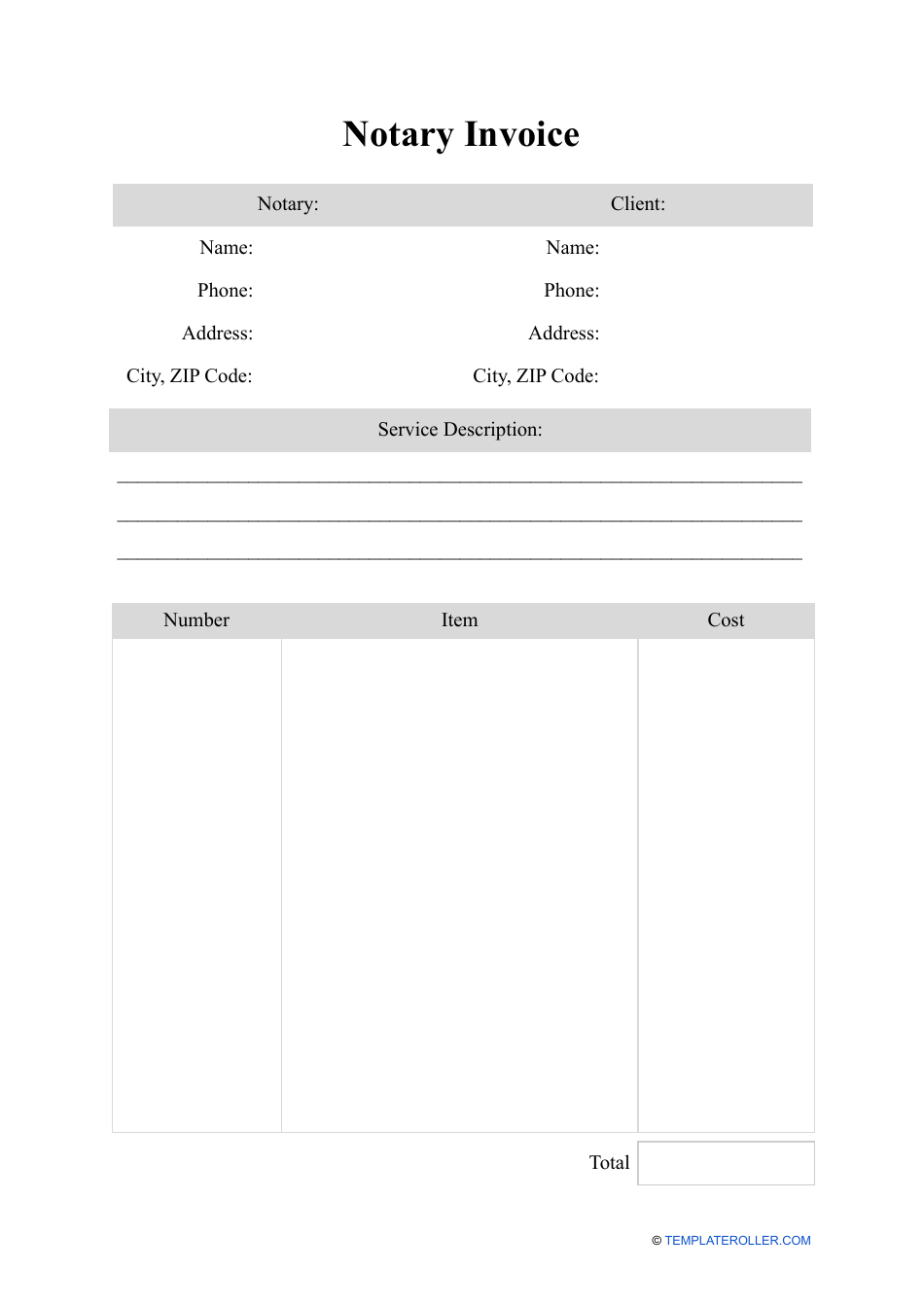 notary invoice template download printable pdf