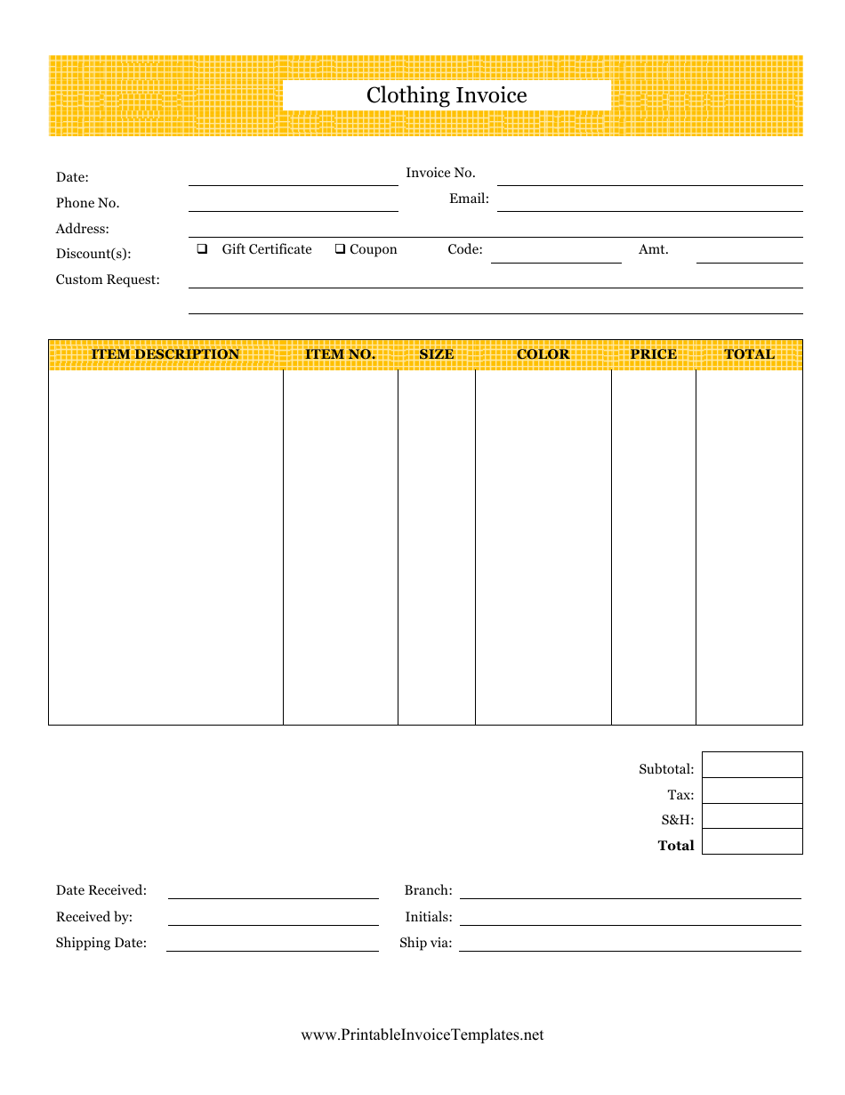 Clothing Invoice Template Fill Out, Sign Online and Download PDF