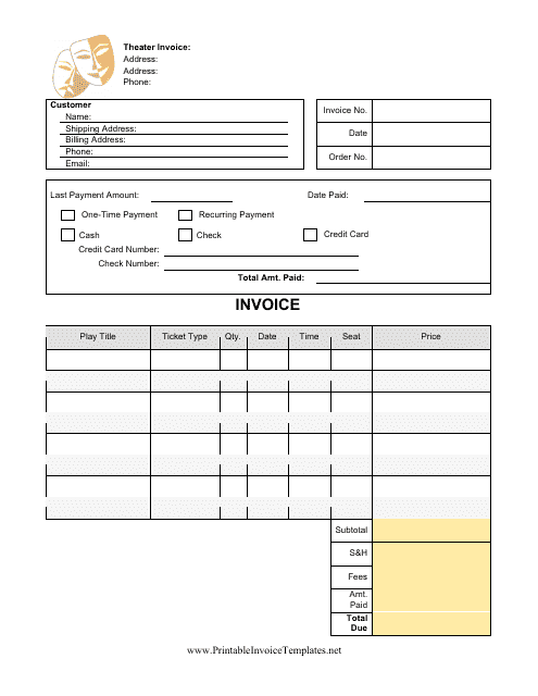 &quot;Theater Invoice Template&quot; Download Pdf