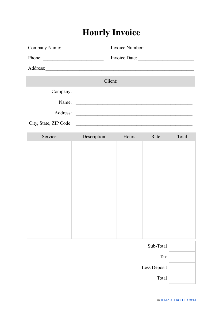 Hourly Invoice Template, Page 1