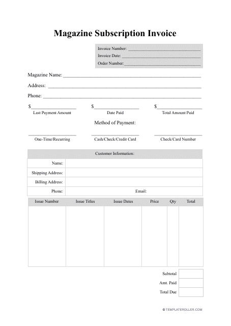 Magazine Subscription Invoice Template Fill Out Sign Online And 