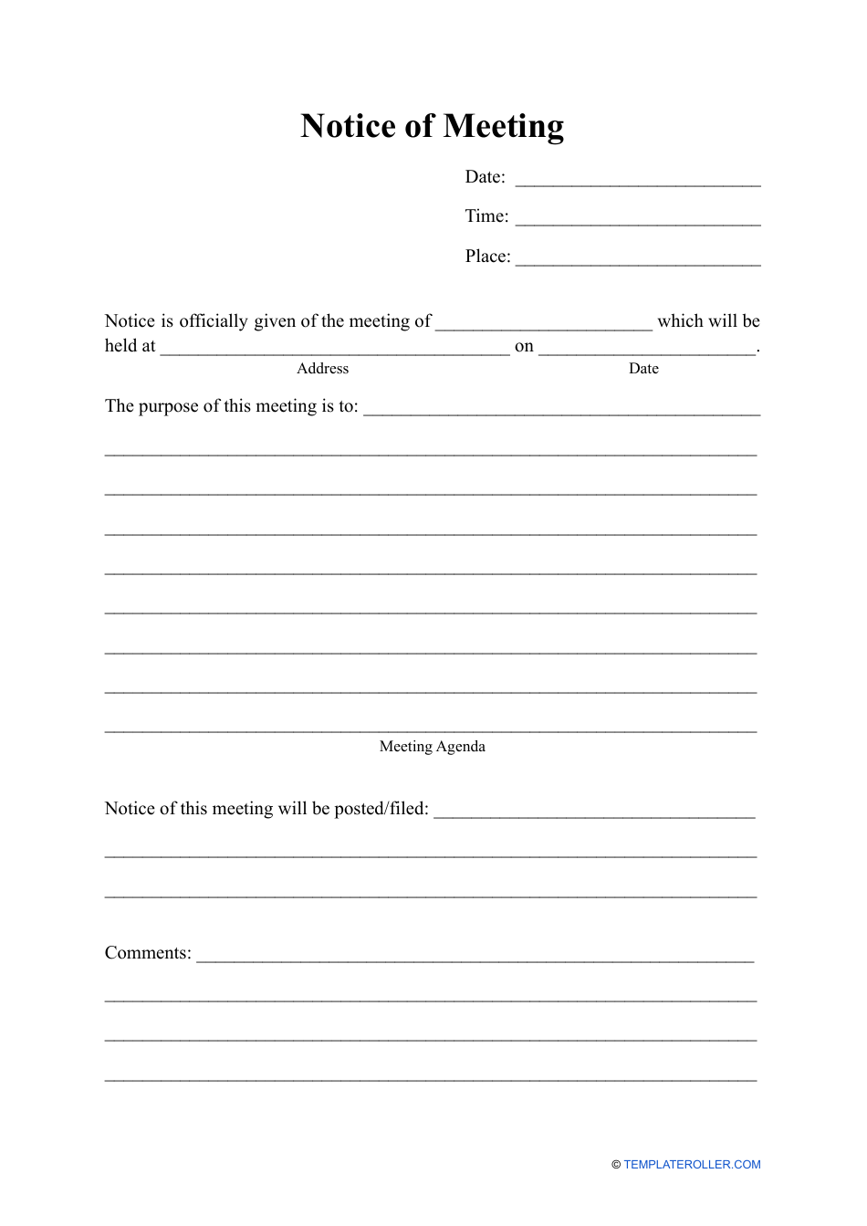 Notice of Meeting Template, Page 1