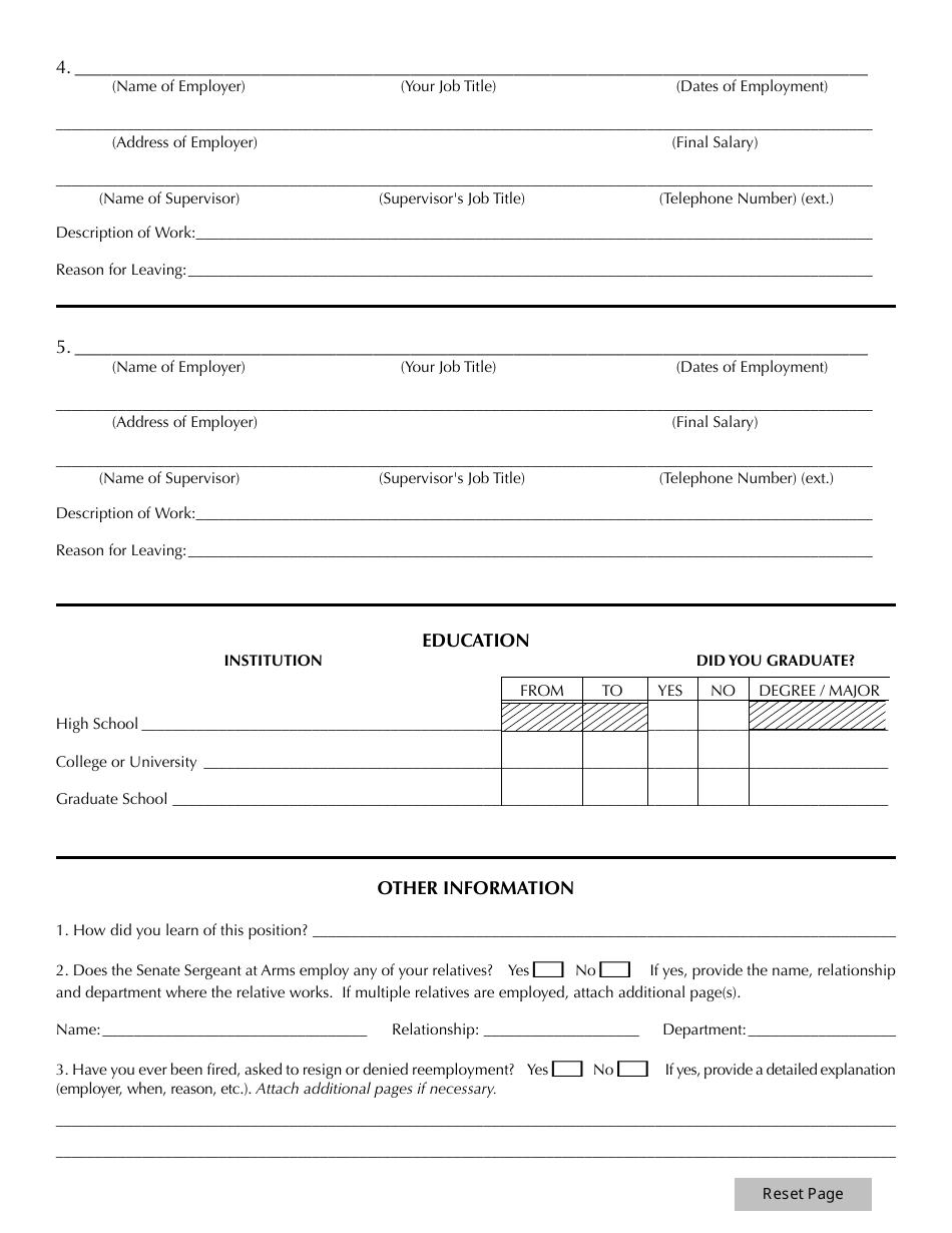 Employment Application Form, Page 3