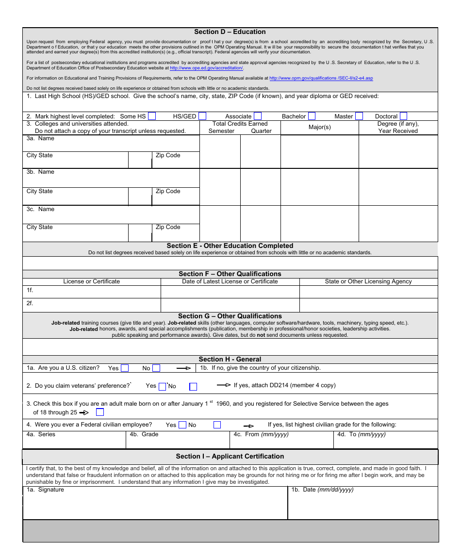 NAF Employment Application Form, Page 3
