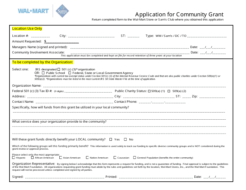 Community Grant Application Form - Walmart