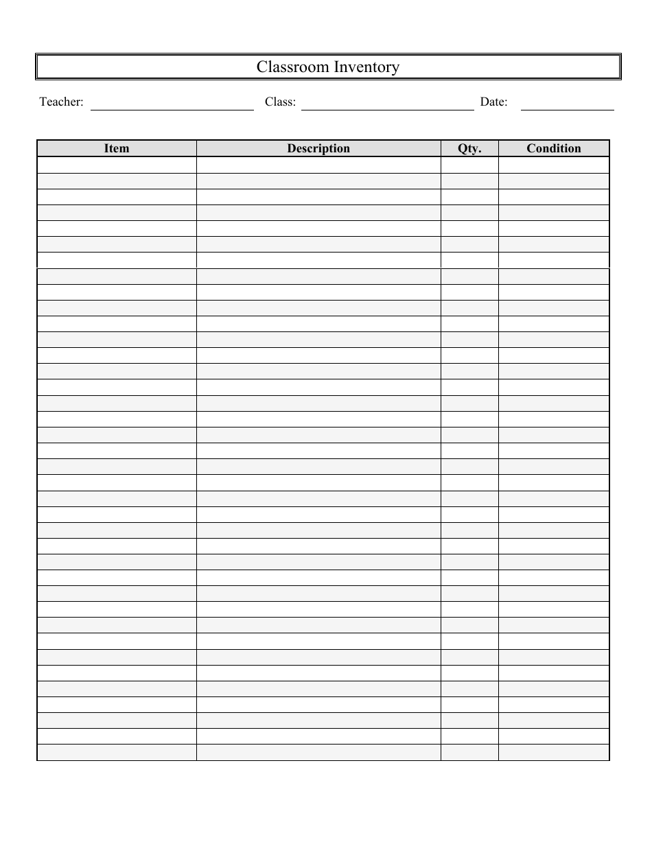Classroom Inventory Template with Big Table