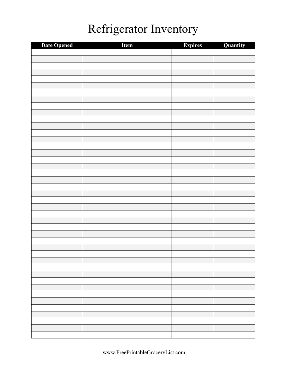 Refrigerator Inventory Template, Page 1