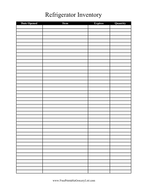 &quot;Refrigerator Inventory Template&quot; Download Pdf