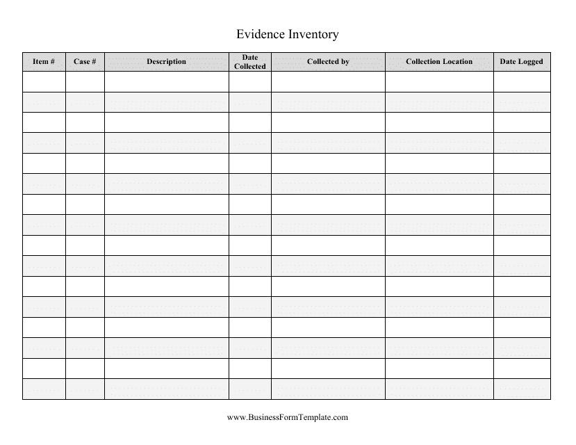 &quot;Evidence Inventory Template&quot; Download Pdf